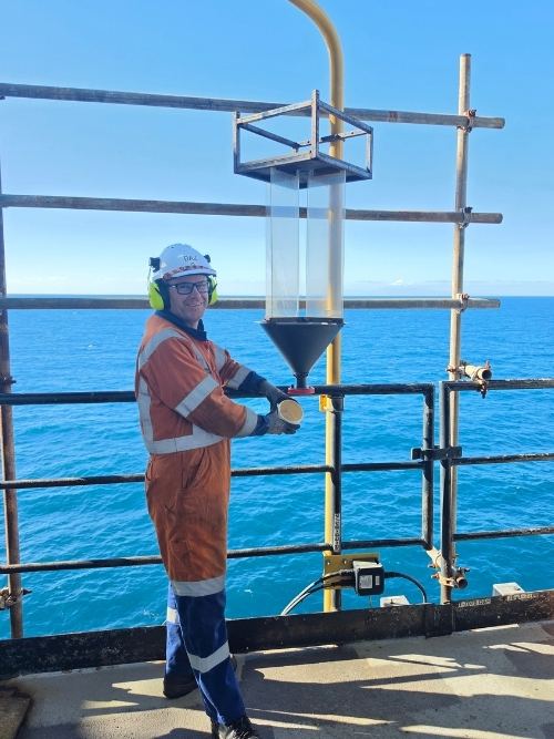 Figure 2: Darrell Thomas from OMV completing a check for moths on the Māui B offshore platform.